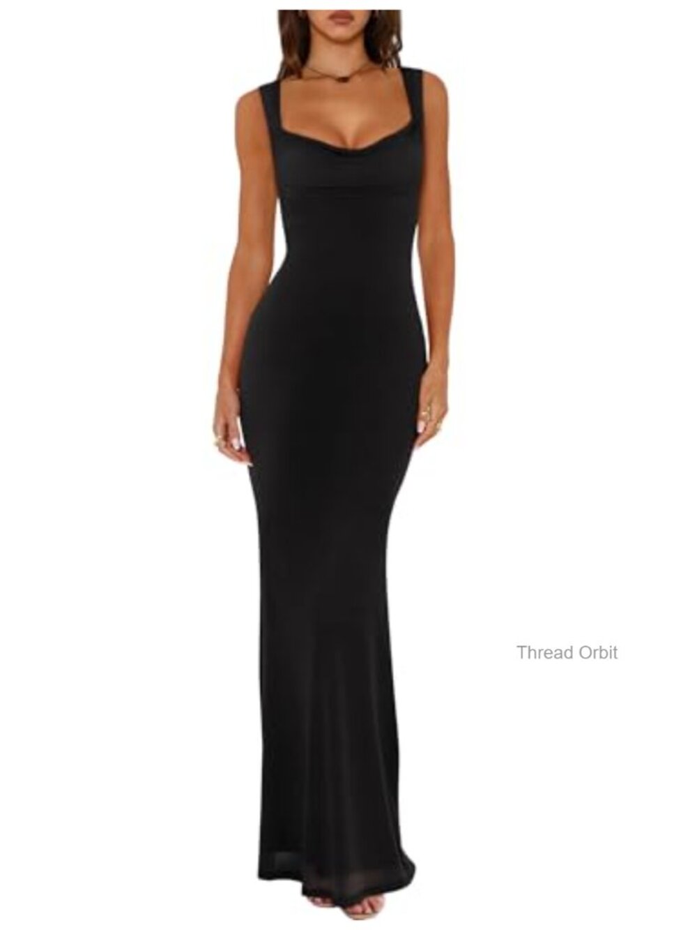 Women's Cowl Neck Mesh Sleeveless Bodycon Maxi Dress Double Lined